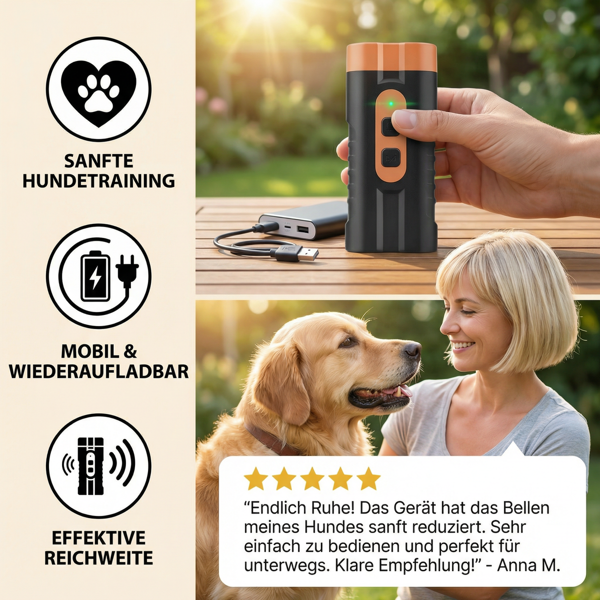 Ultrasonic anti-bark training device for dogs